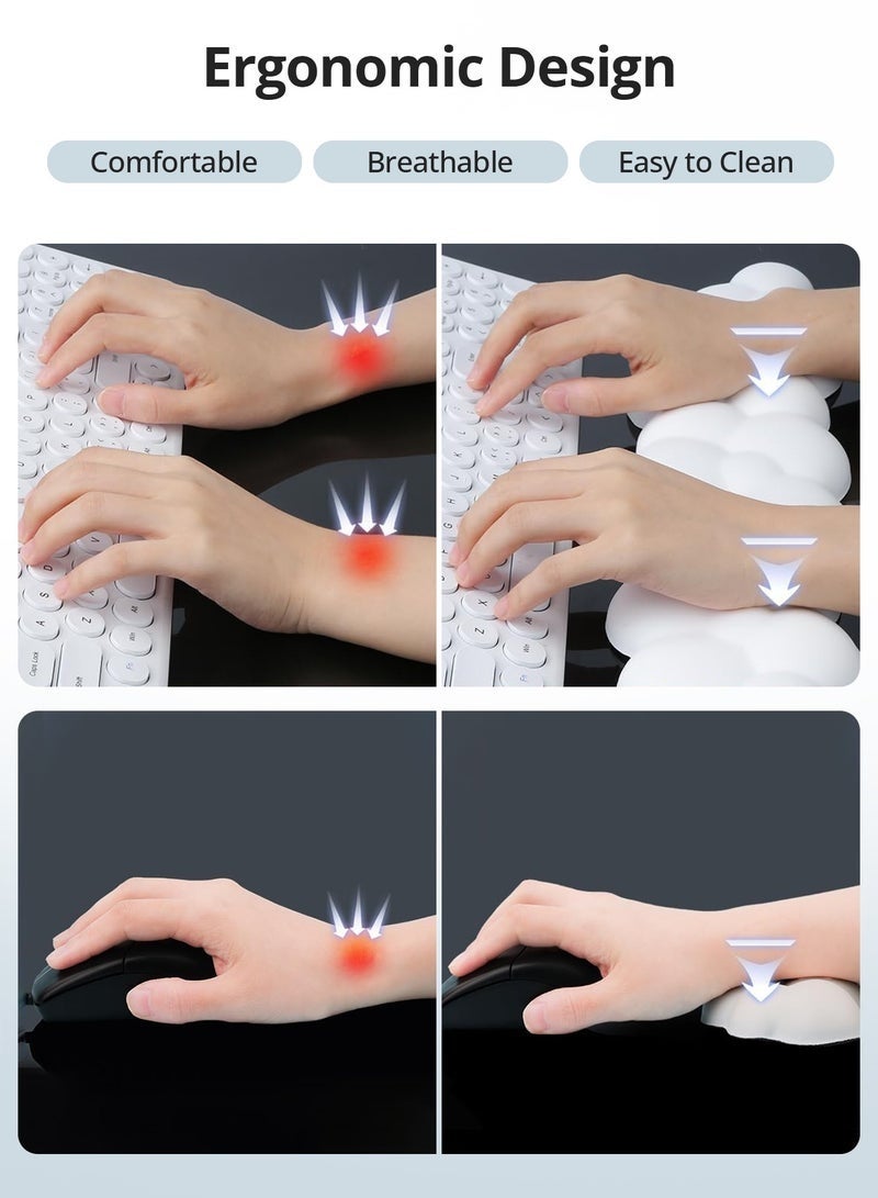 Hello Hi Cloud Keyboard Wrist Rest Set, PU Memory Foam Non-Slip Cloud Wrist Rest, Soft and Elastic, Ergonomic Keyboard Mouse Wrist Support for Typing Pain Relief, Home Office, Laptop and Computer Use - White - Image 4